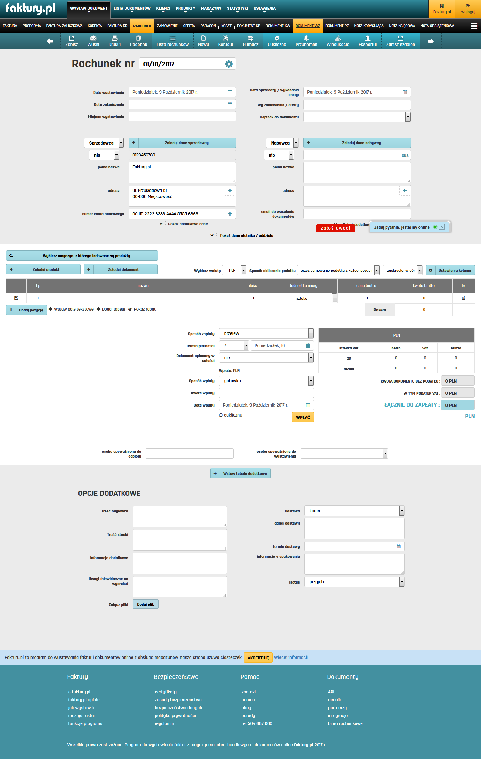 Rachunek w oprogramowaniu faktury.pl
