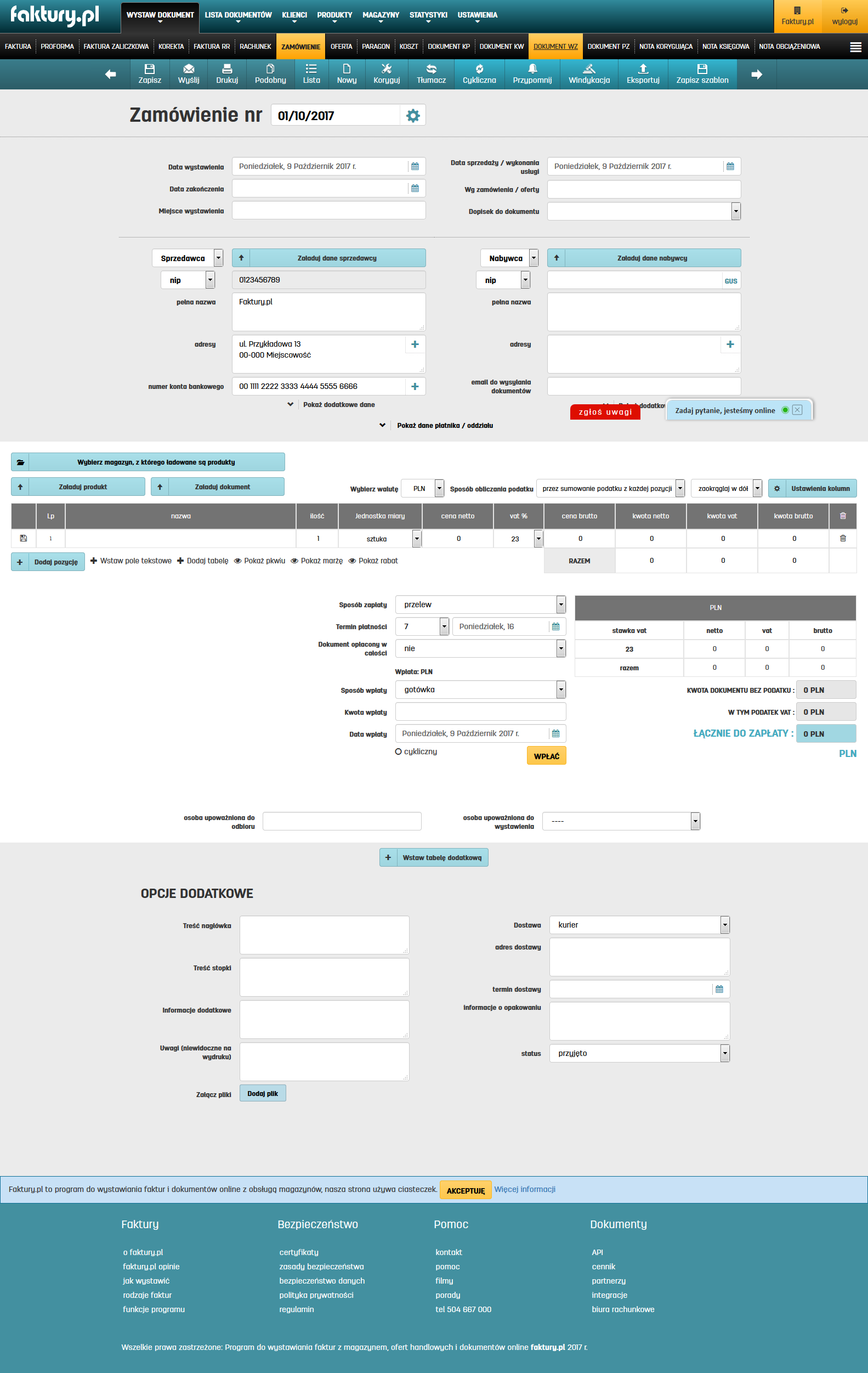 Zamówienie w programie faktury.pl