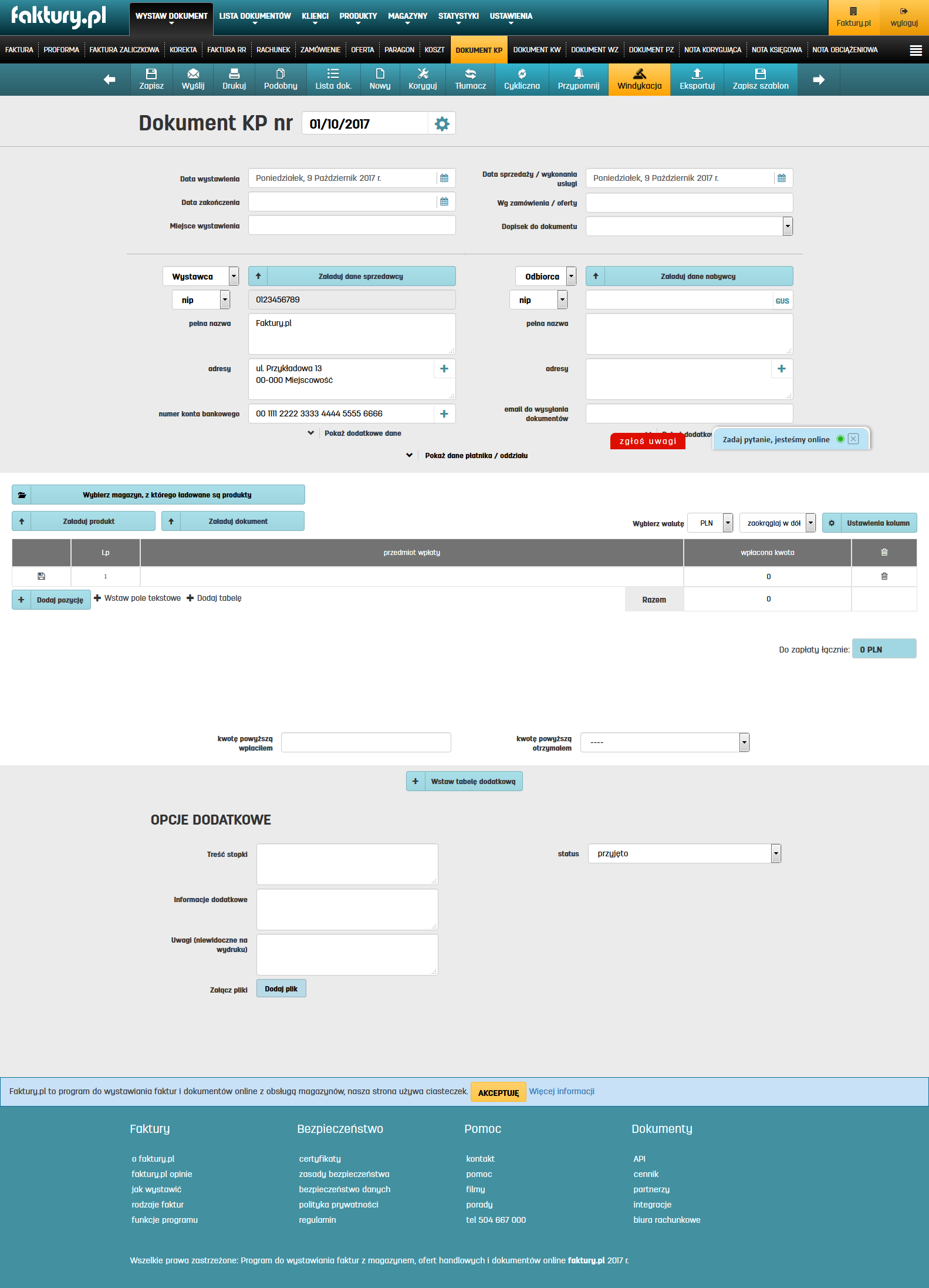 Dokument KP w programie faktury.pl