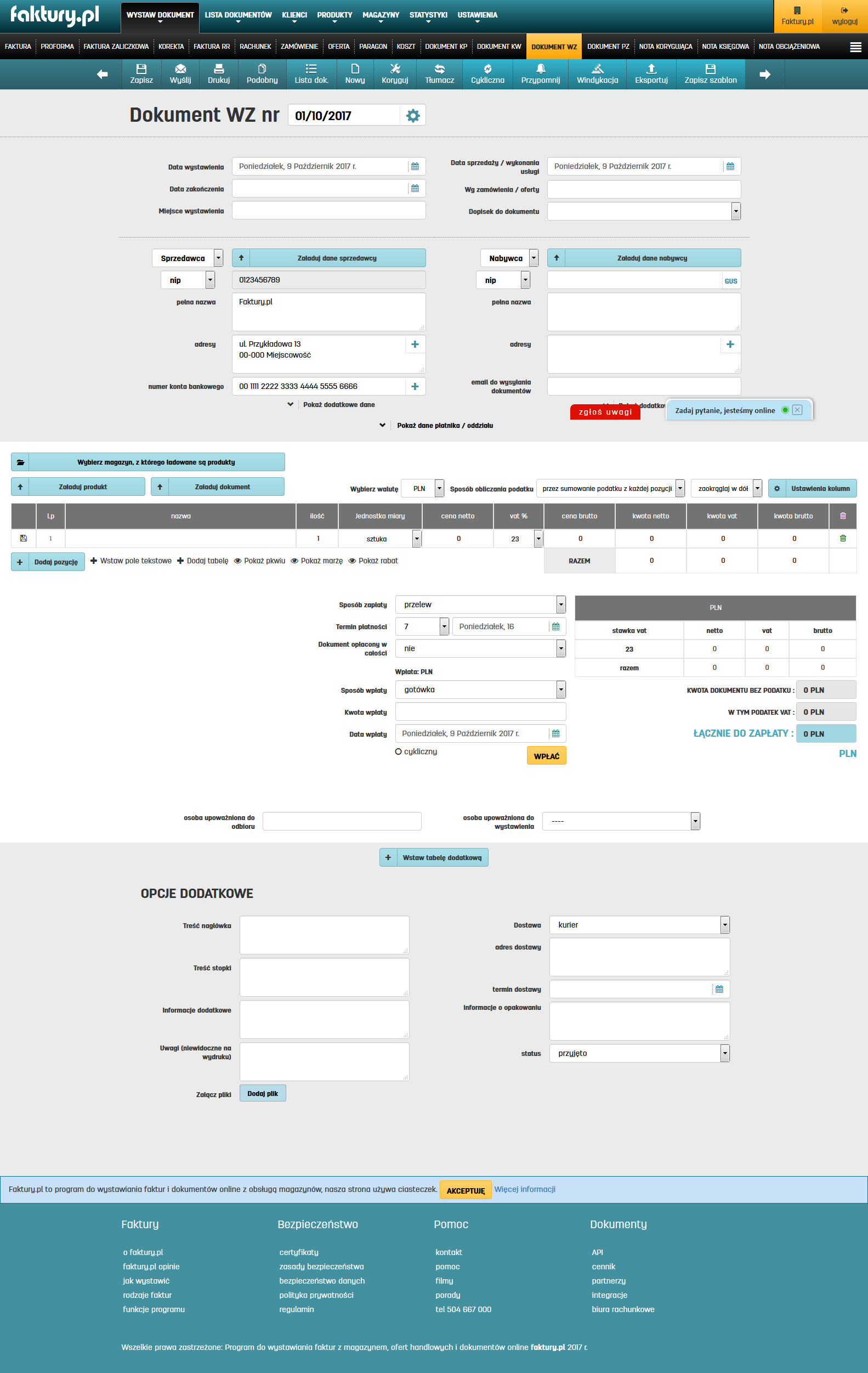 Dokument WZ w programie faktury.pl