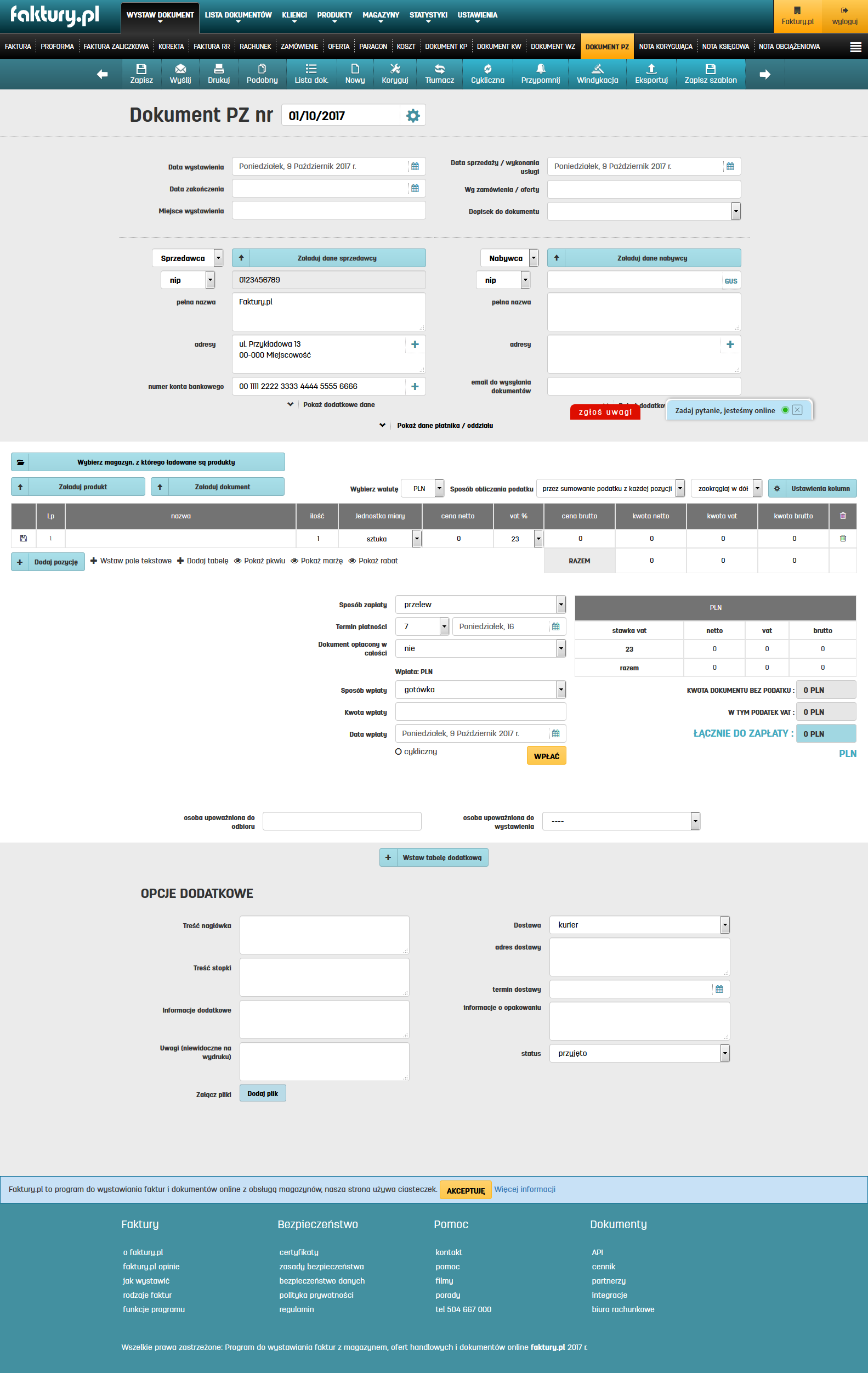 Dokument PZ w programie faktury.pl